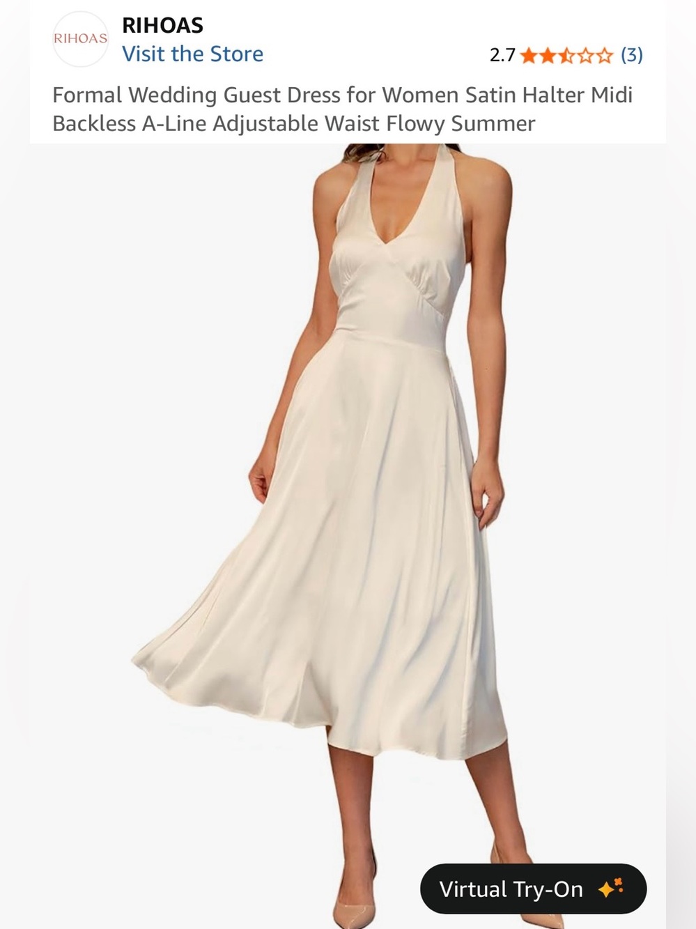 RIHOAS Ivory Satin Halter Backless Midi Dress Size: Small NWT #Lux-E